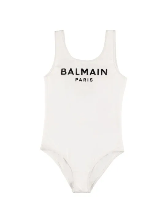 Balmain   Logo print Lycra one piece swimsuit 