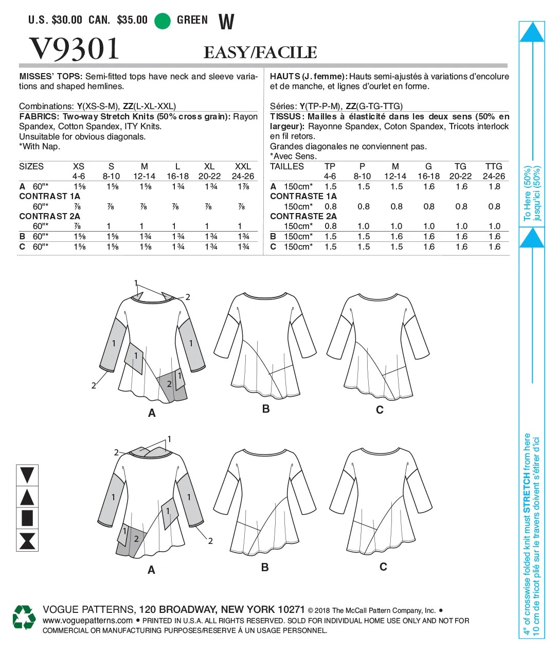 CLEARANCE • VOGUE PATTERN MISSES' TOPS 9301