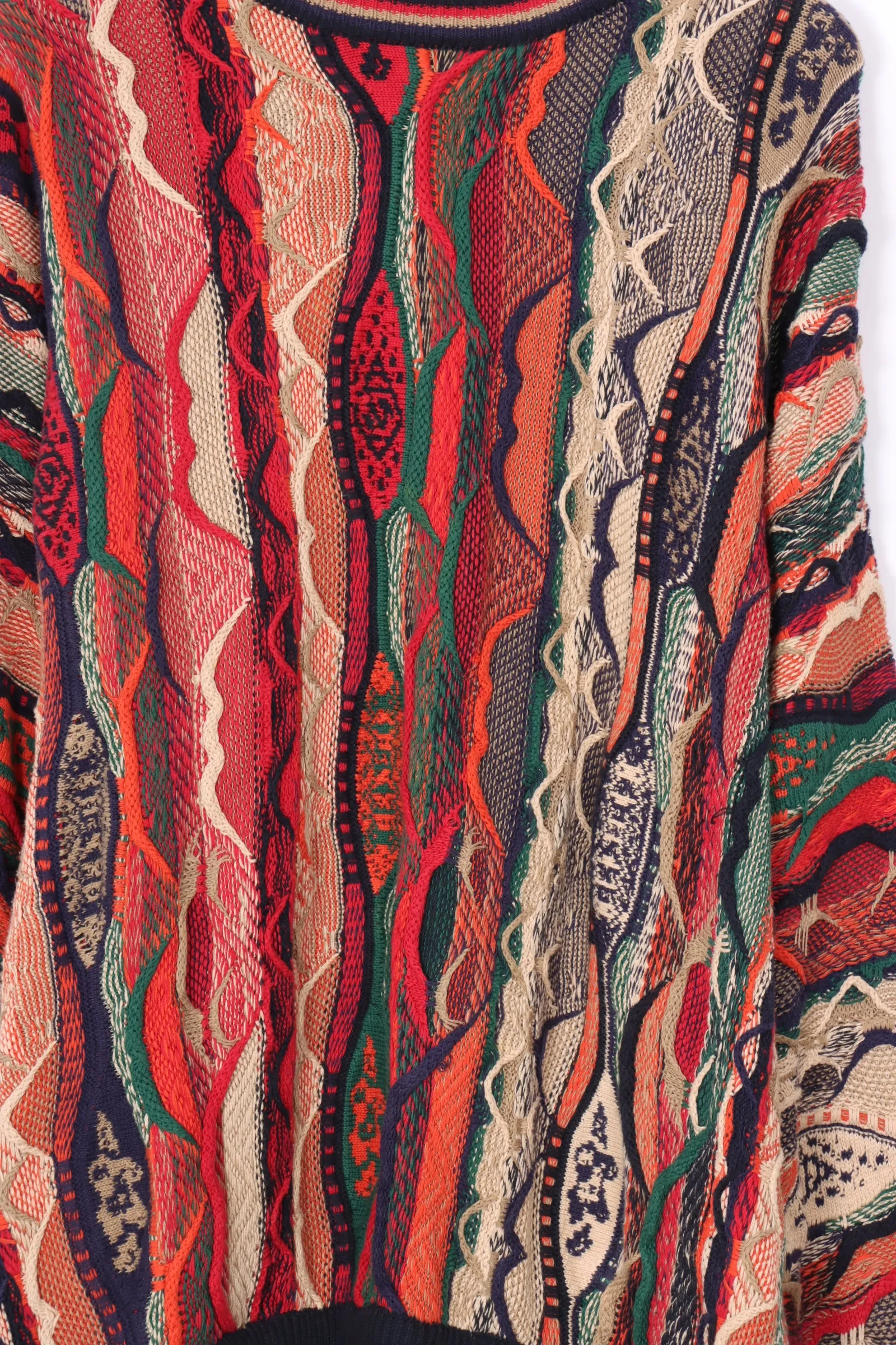COTTON TRADERS Red Orange & Navy Coogi Style Knit (XXL)