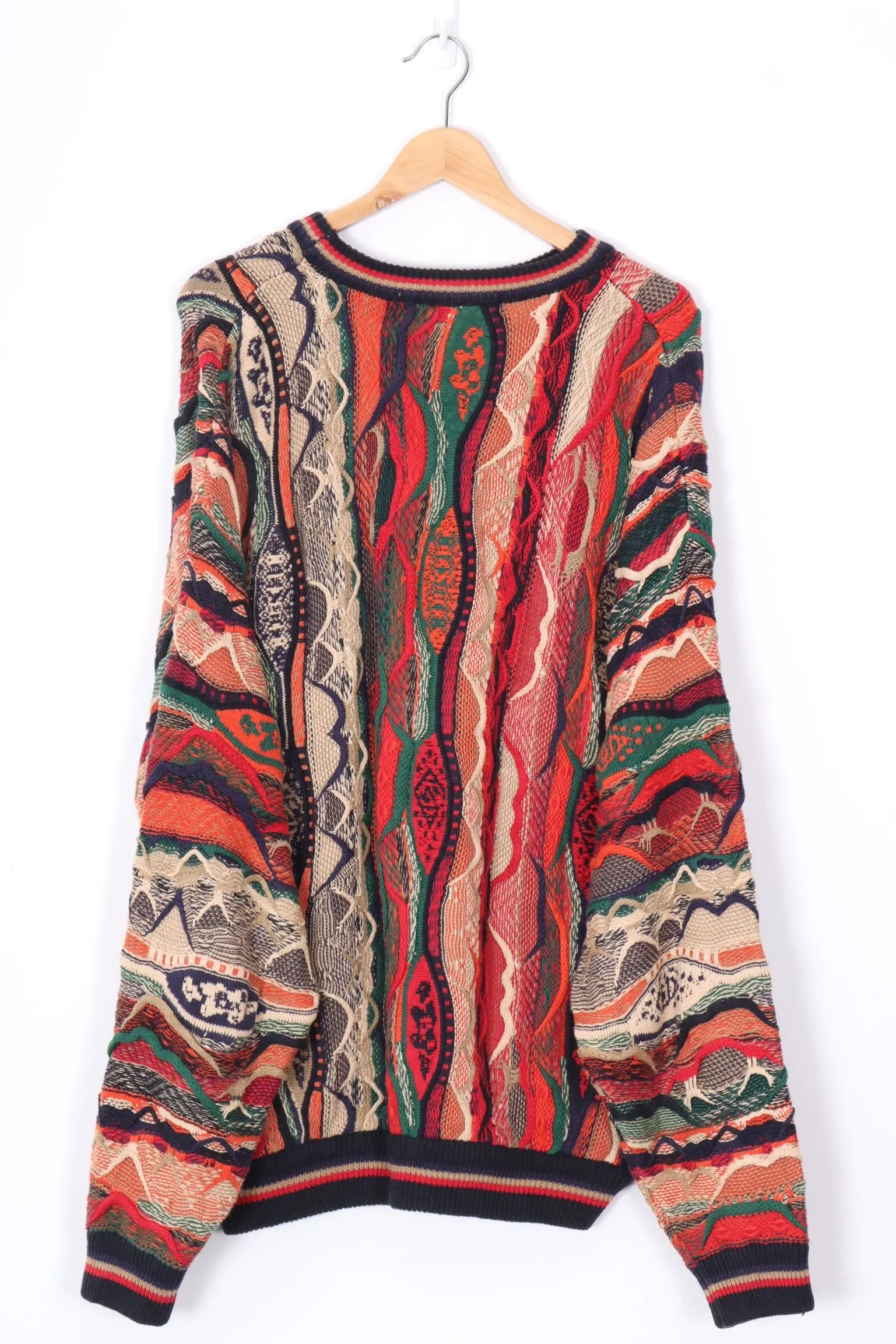 COTTON TRADERS Red Orange & Navy Coogi Style Knit (XXL)