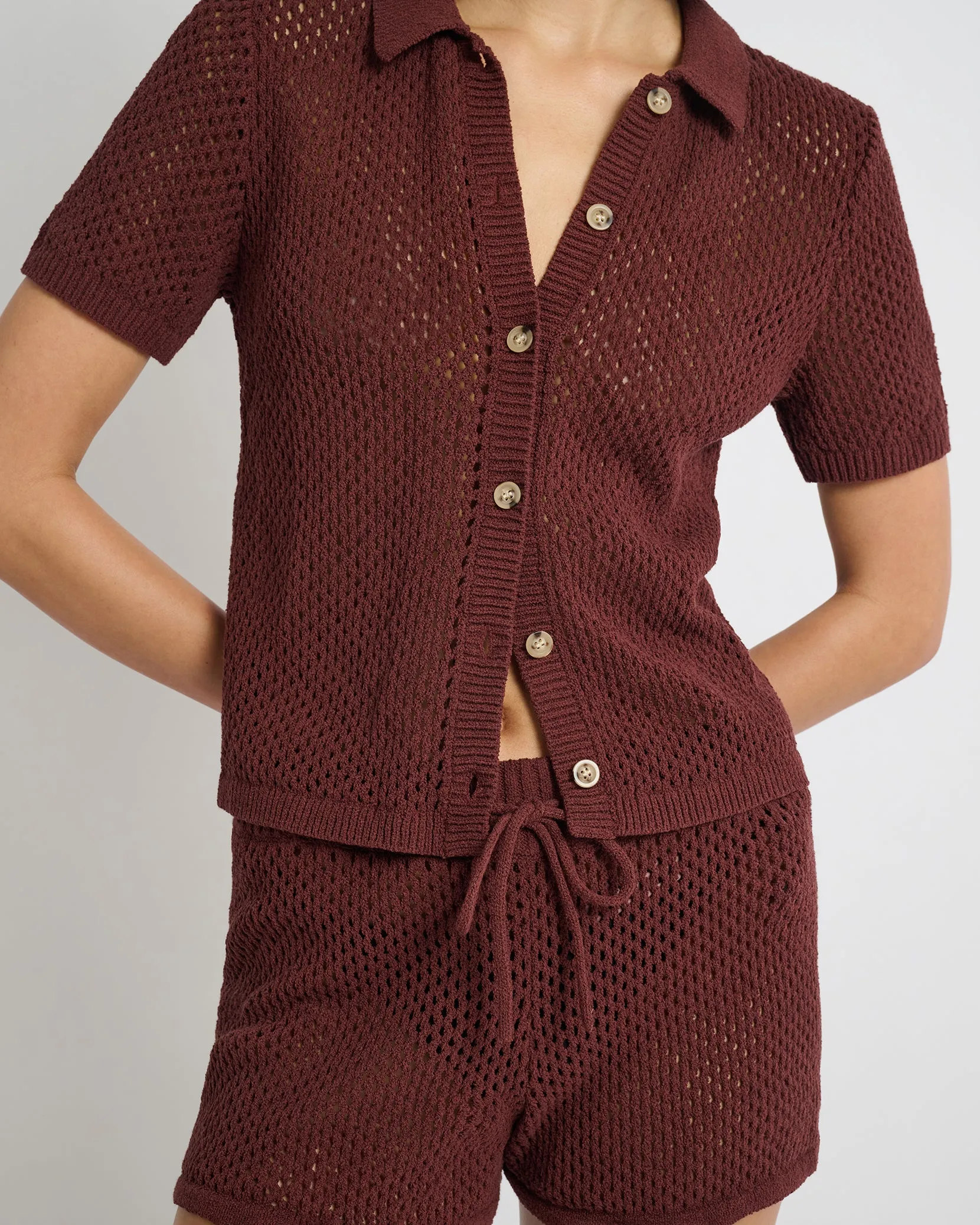 Crochet Knit Button Up Shirt