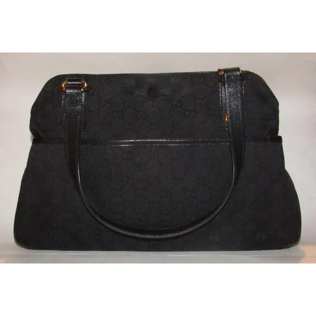 Gucci Vintage Pursesdesigner Purses Black Leather And Gg Leather Satchel