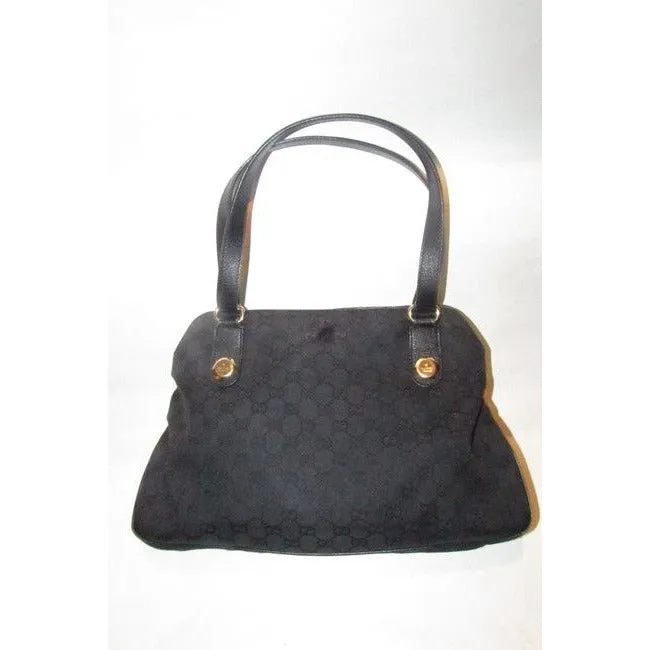 Gucci Vintage Pursesdesigner Purses Black Leather And Gg Leather Satchel