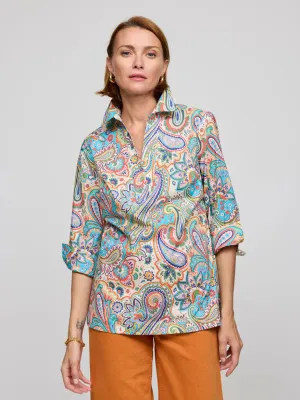 Hinson Wu Vicky 3/4 Sleeve Multi Color Paisley Print Top