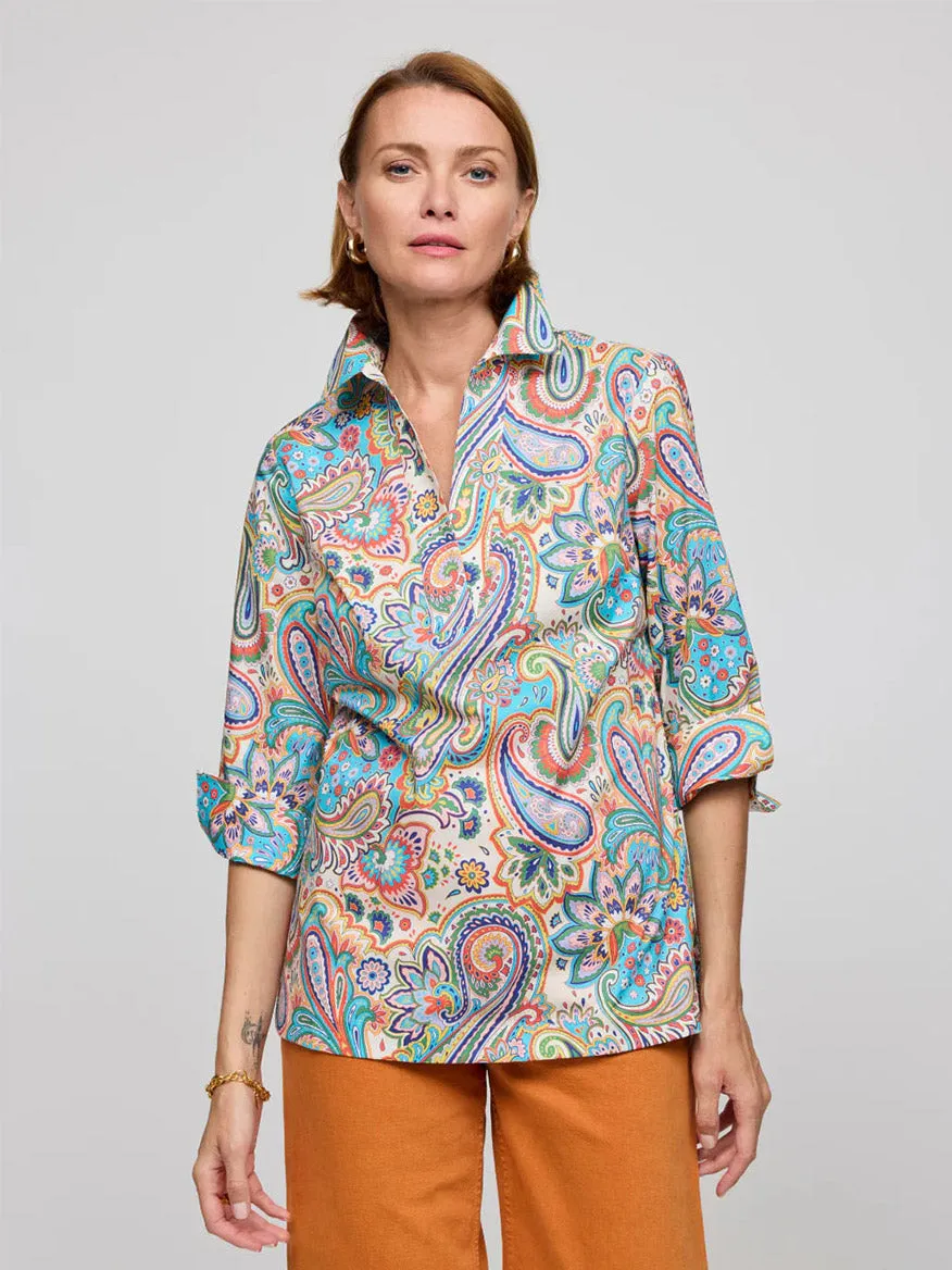 Hinson Wu Vicky 3/4 Sleeve Multi Color Paisley Print Top
