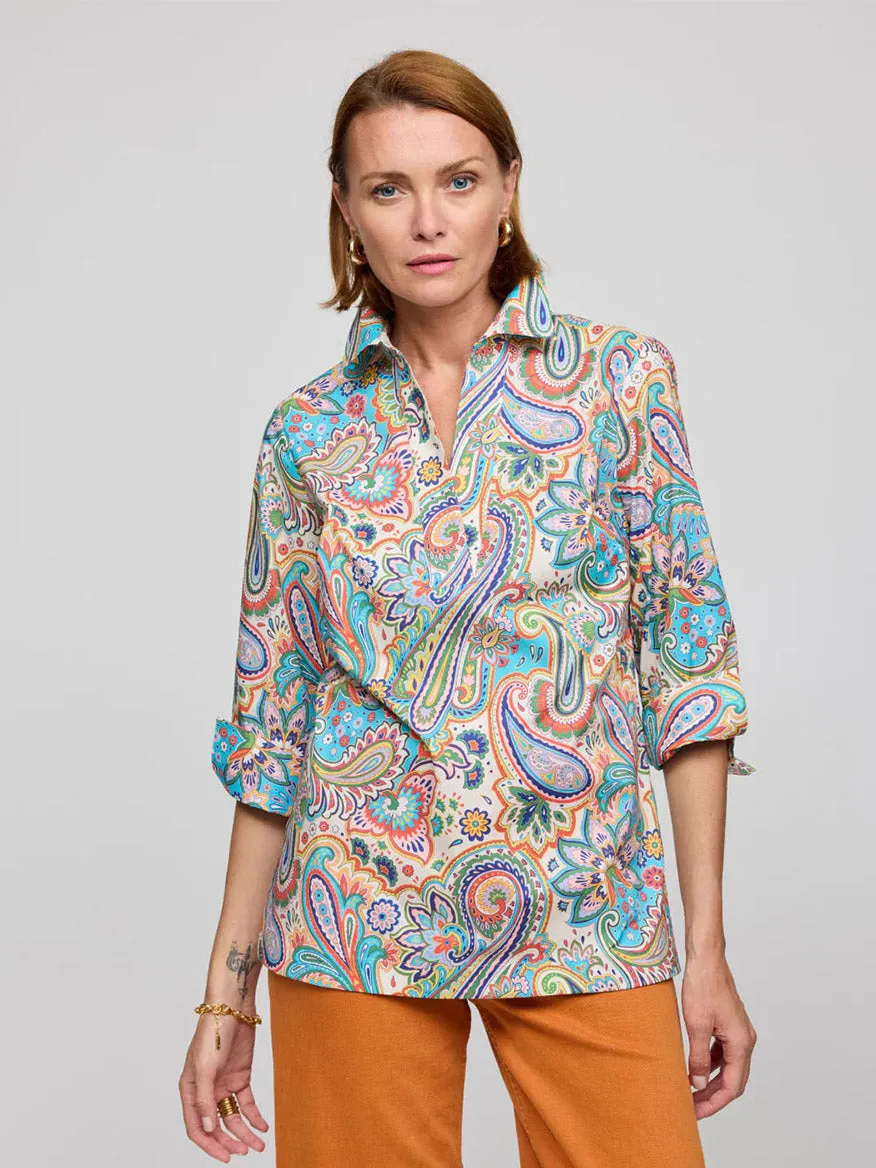 Hinson Wu Vicky 3/4 Sleeve Multi Color Paisley Print Top