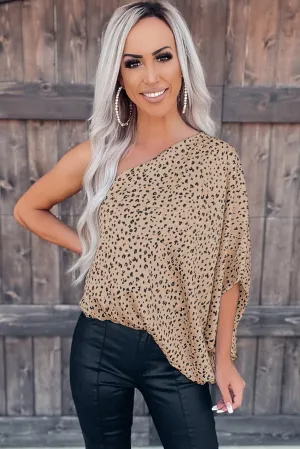 Leopard Print One Shoulder Asymmetric Blouse for Women