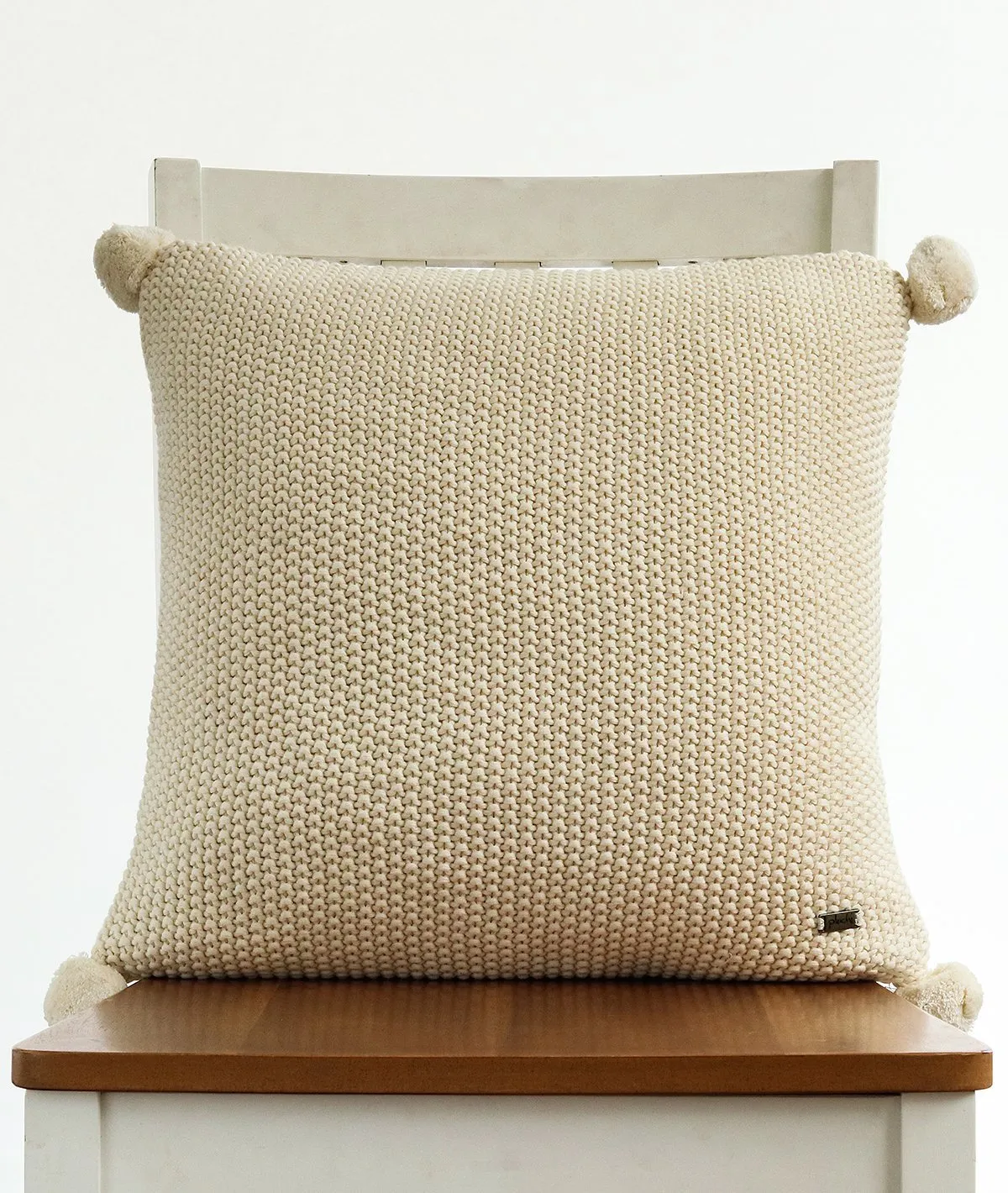 Moss Stitch- Natural Cotton Knitted Decorative Cushion Cover (18" x 18")