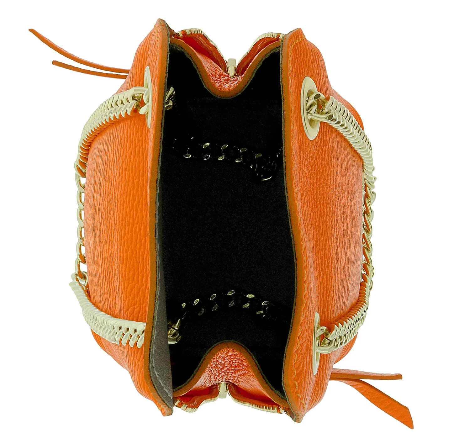 Pierre Cardin Orange Leather Curved Structured Chain Crossbody Bag