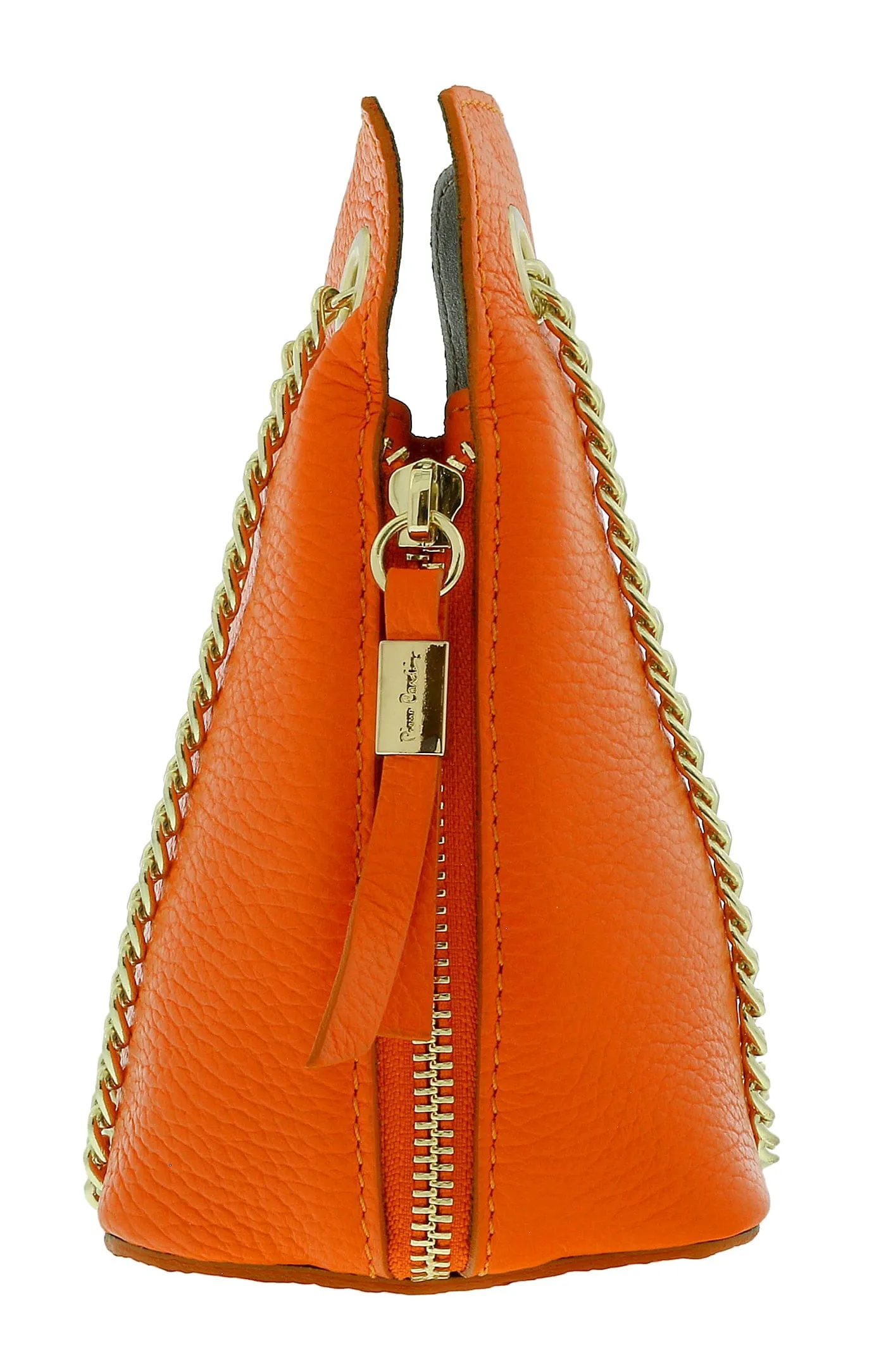 Pierre Cardin Orange Leather Curved Structured Chain Crossbody Bag
