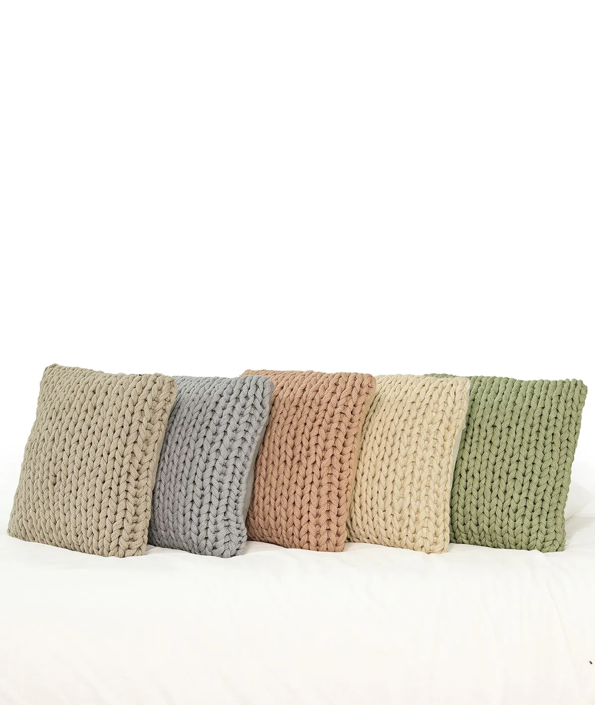 Rapunzel Cool Grey Color Hand Braided Cotton Knitted Decorative 16 X 16 Inches Cushion Cover