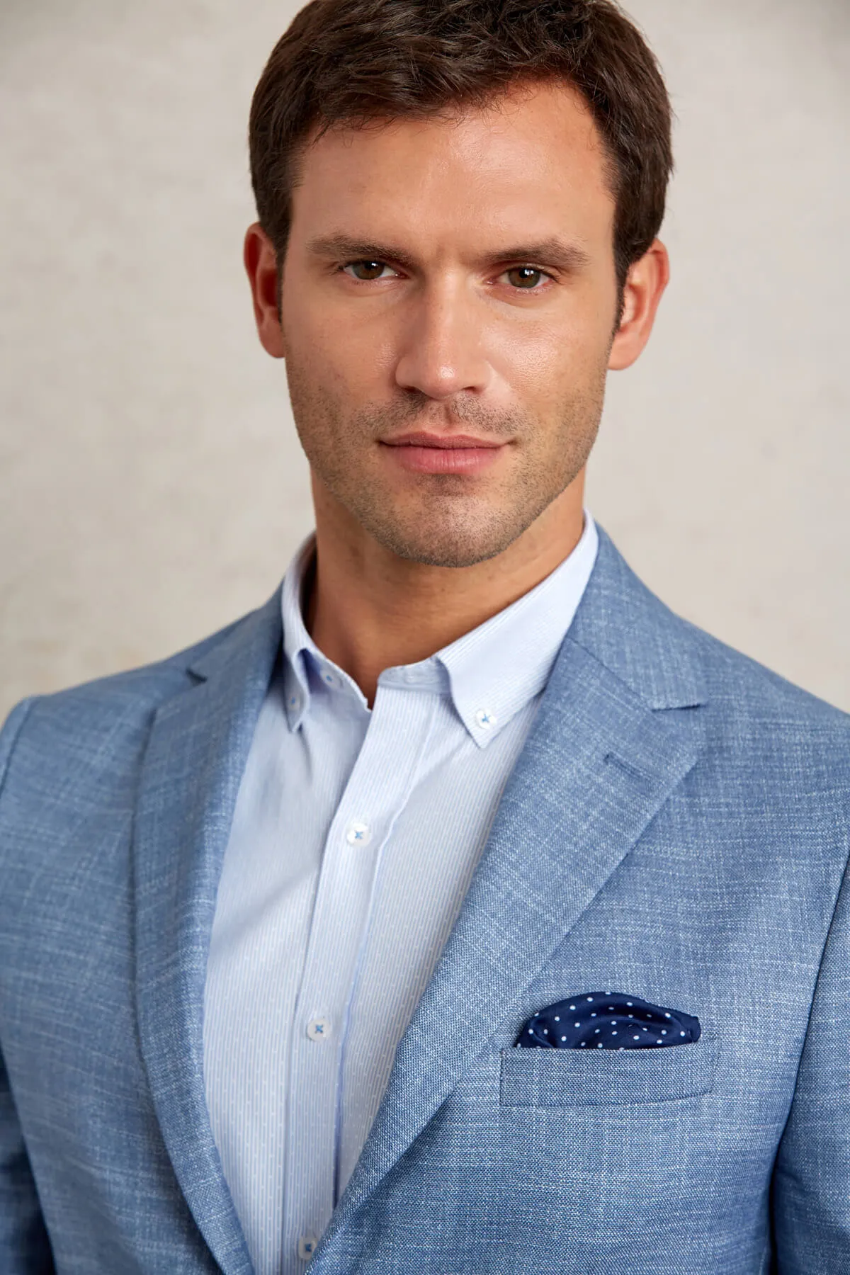 Slim Fit Notch Lapel Patterned Beige Casual Blazer, Blue D.
