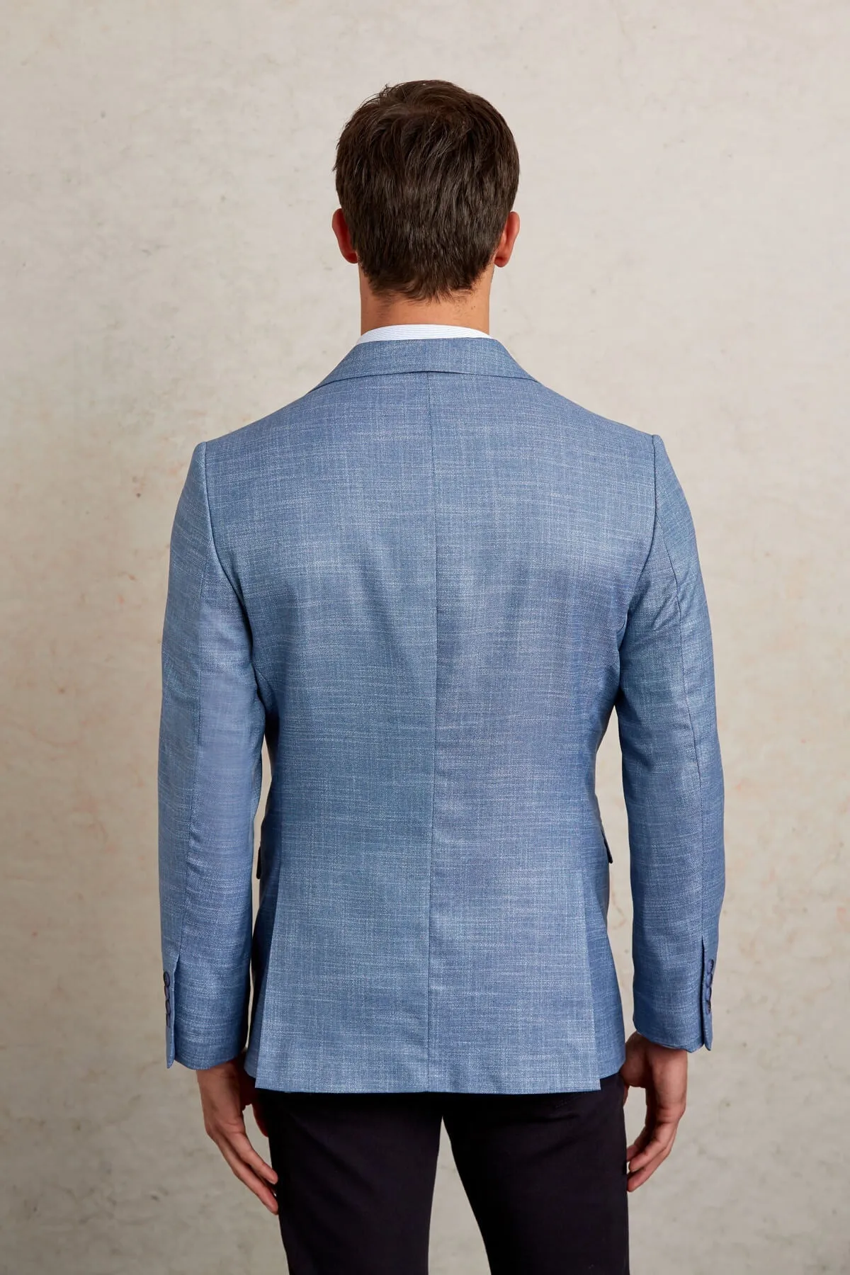 Slim Fit Notch Lapel Patterned Beige Casual Blazer, Blue D.