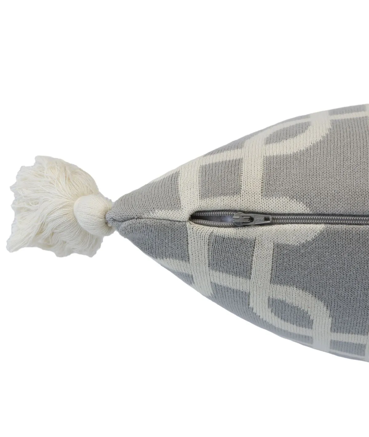 Stroke Cotton Knitted Decorative Light Grey & Natural Color 12 x 20 Inches Pillow Covers