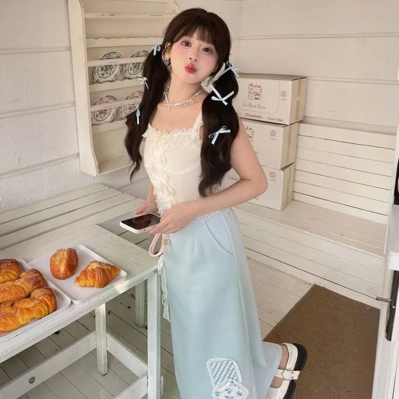 Sweet Girl Style Lace Trim Slim Fit Vest