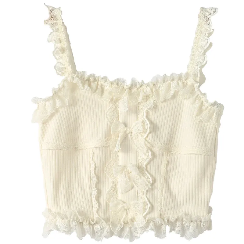 Sweet Girl Style Lace Trim Slim Fit Vest