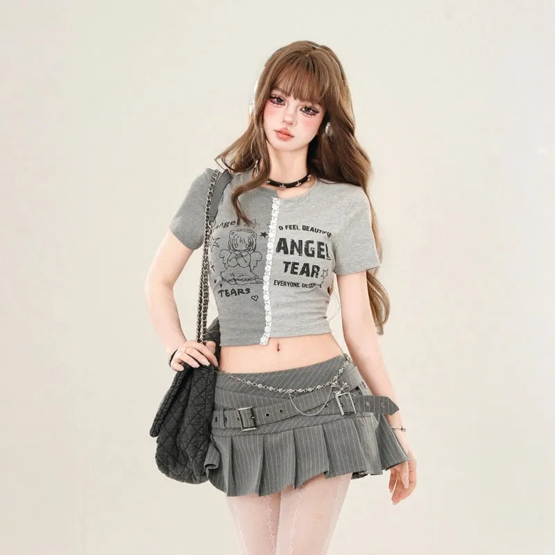 Sweet Lace Splicing Slim Fit T-shirt