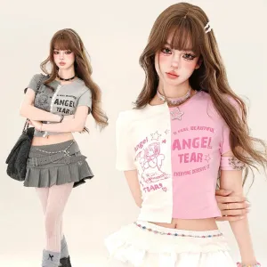 Sweet Lace Splicing Slim Fit T-shirt